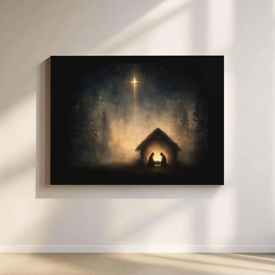 Nativity Scene Canvas Print | Star of Bethlehem Christmas Wall Art | Premium Gallery Wrap Decor | Religious Holiday Home Gift