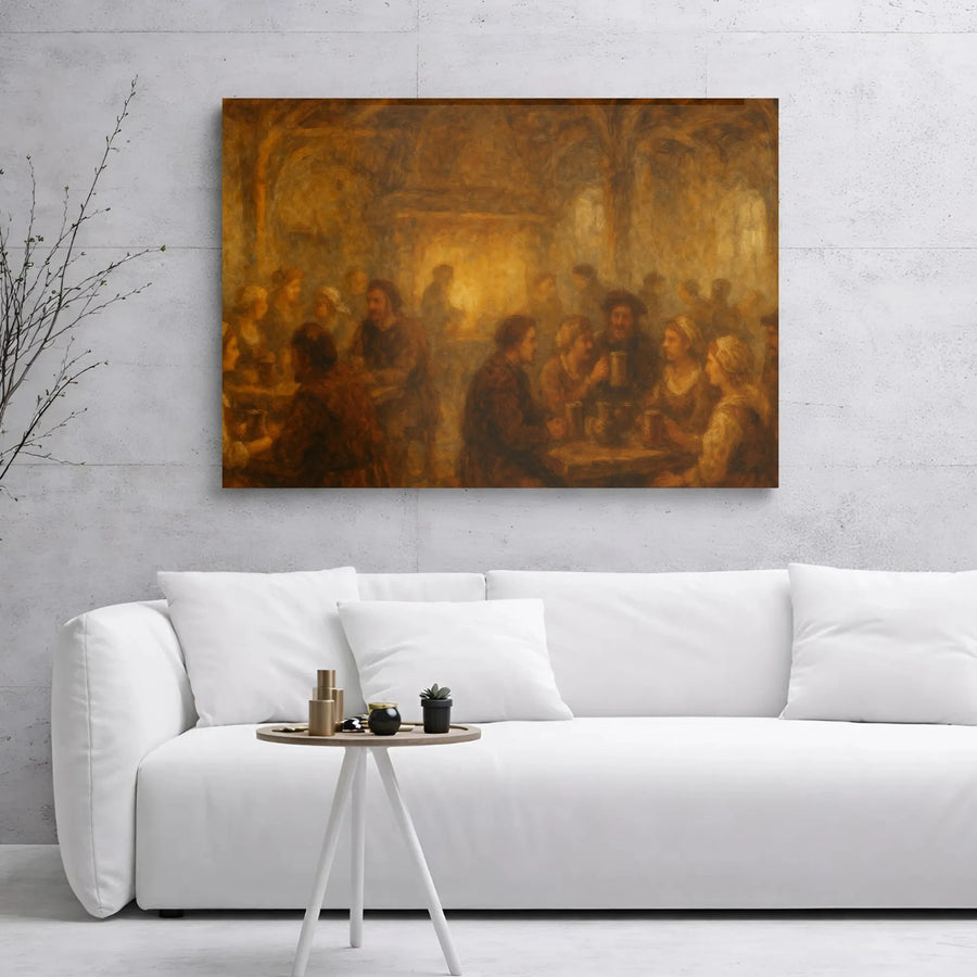 Classic Tavern Scene Canvas Print | Impressionist Pub Painting | 1.25" Gallery Wrap Wall Art | Antique Interior Decor for Home and Office