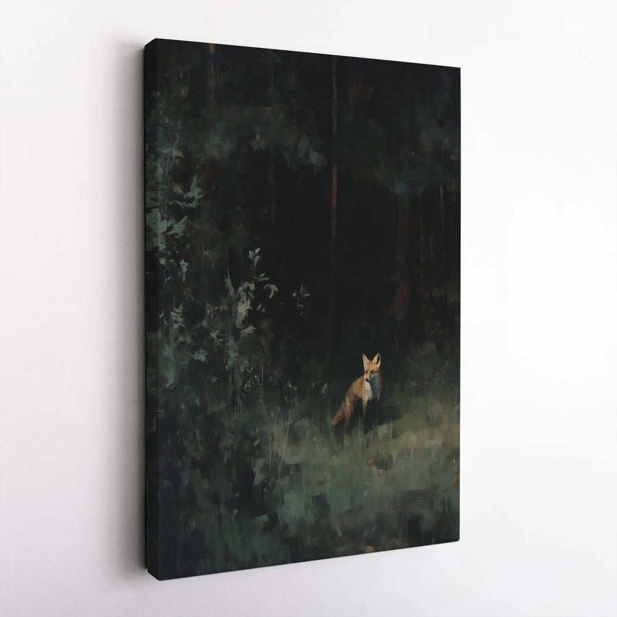 Fox Wall Art | Moody Forest Oil Painting Style | Premium Gallery Wrap Canvas | Rustic Wildlife Home Decor Gift