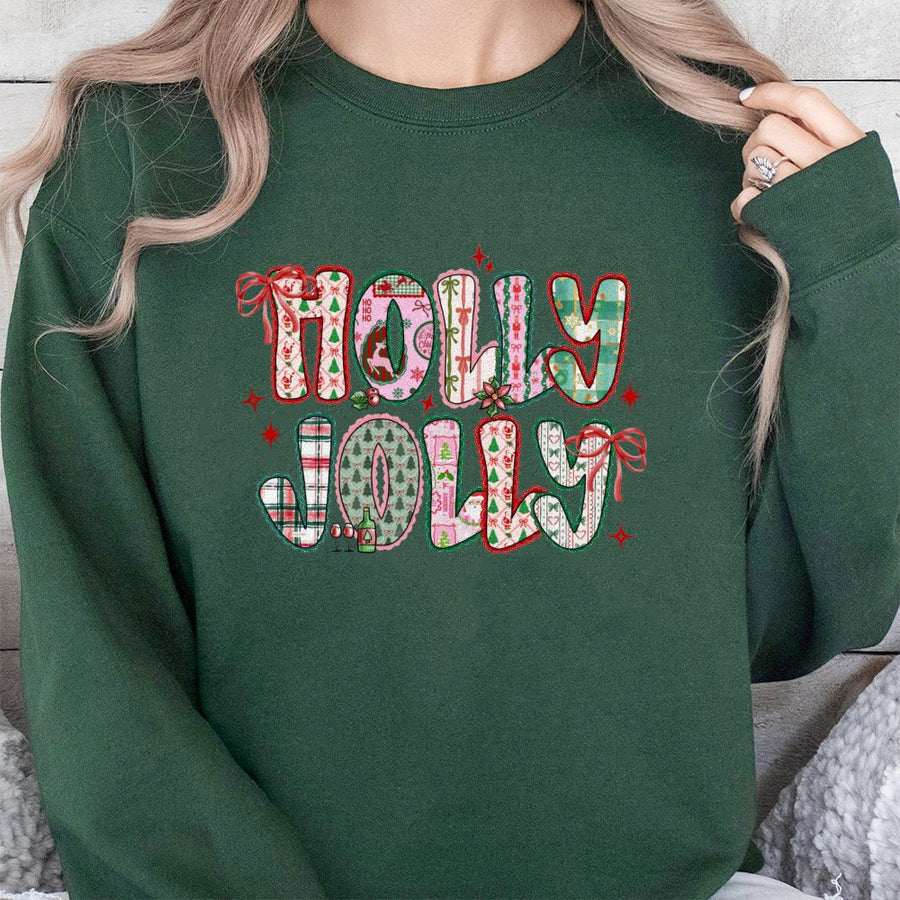 Holly Jolly Sweatshirt | Preppy Christmas Aesthetic Design | Premium Cotton Blend Crewneck | Cute Holiday Gift for Women