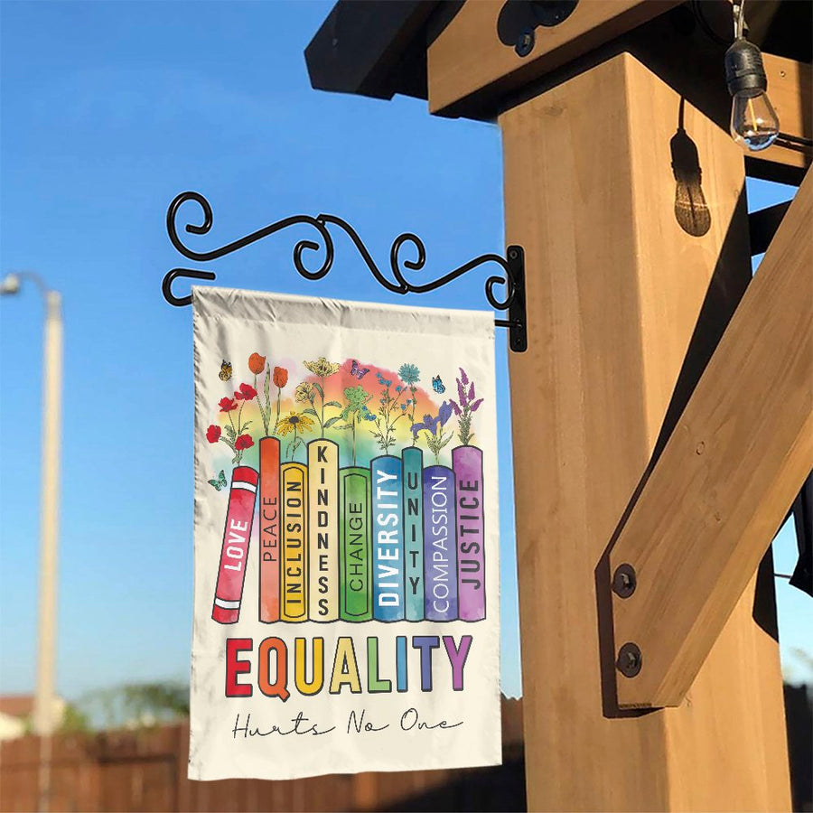 Equality Garden Flag | Colorful Book Stack Floral Yard Decor | Weather Resistant Polyester | Meaningful Gift For Teachers And Equality Advocates