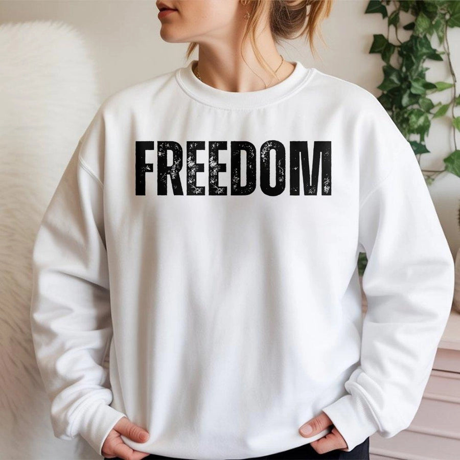 Freedom Graphic Sweatshirt | Distressed Vintage Lettering | Premium Cotton Blend | Patriotic Apparel Gift for Men and Women