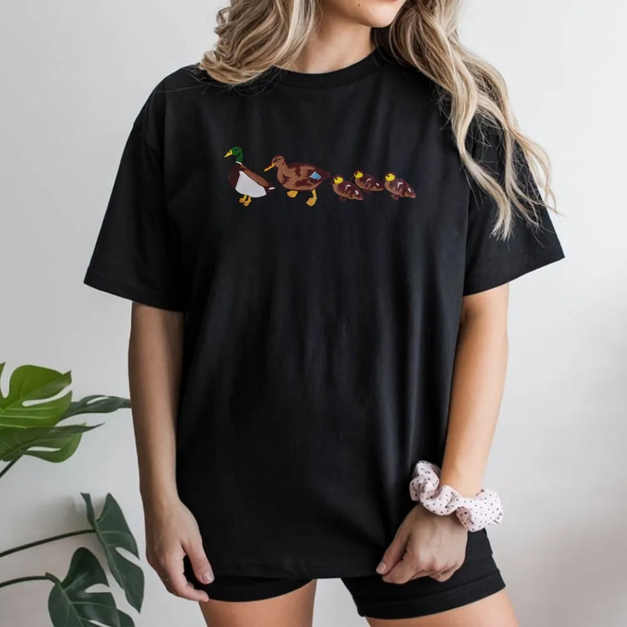 Mallard Duck T-Shirt | Duck Family Walking in a Row Graphic | Premium 100% Cotton | Nature Lover Gift for Men & Women