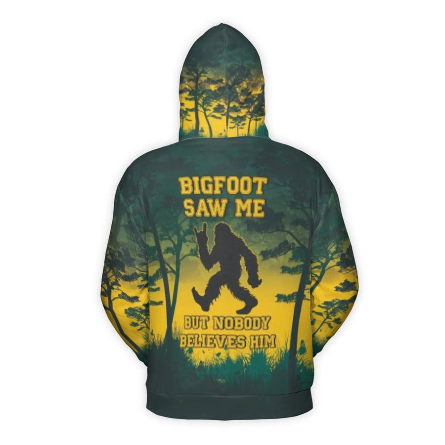 Bigfoot Hoodie | Sasquatch Saw Me Graphic Print | Premium Polyester Fleece Pullover | Funny Cryptid Gift for Men and Women