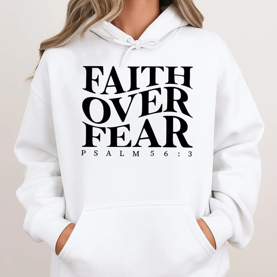 Faith Over Fear Hoodie | Psalm 56:3 Scripture Graphic Design | Premium Cotton Blend | Christian Religious Gift for Men and Women