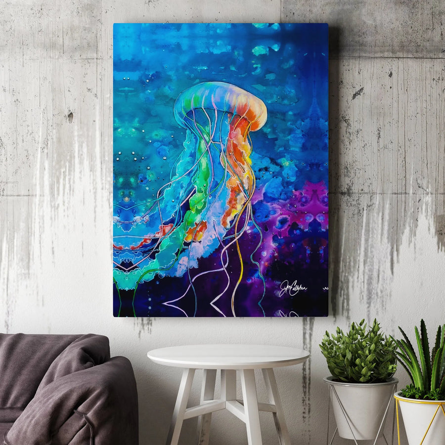 Jellyfish Wall Art Canvas | Vibrant Neon Ocean Marine Life Print | 1.25-Inch Gallery Wrap | Coastal Home Decor Gift for Sea Life Lovers