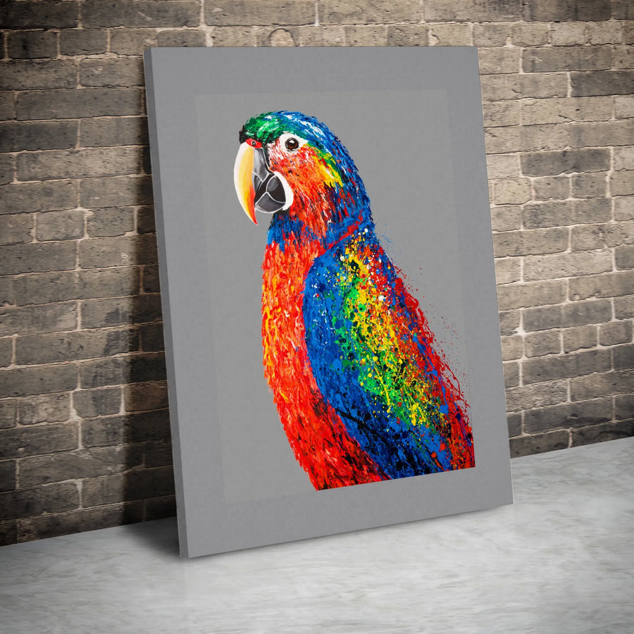Colorful Parrot Canvas Wall Art | Abstract Macaw Paint Splatter Print | Premium Thick Gallery Wrap Canvas | Modern Home Decor Gift for Bird Lover