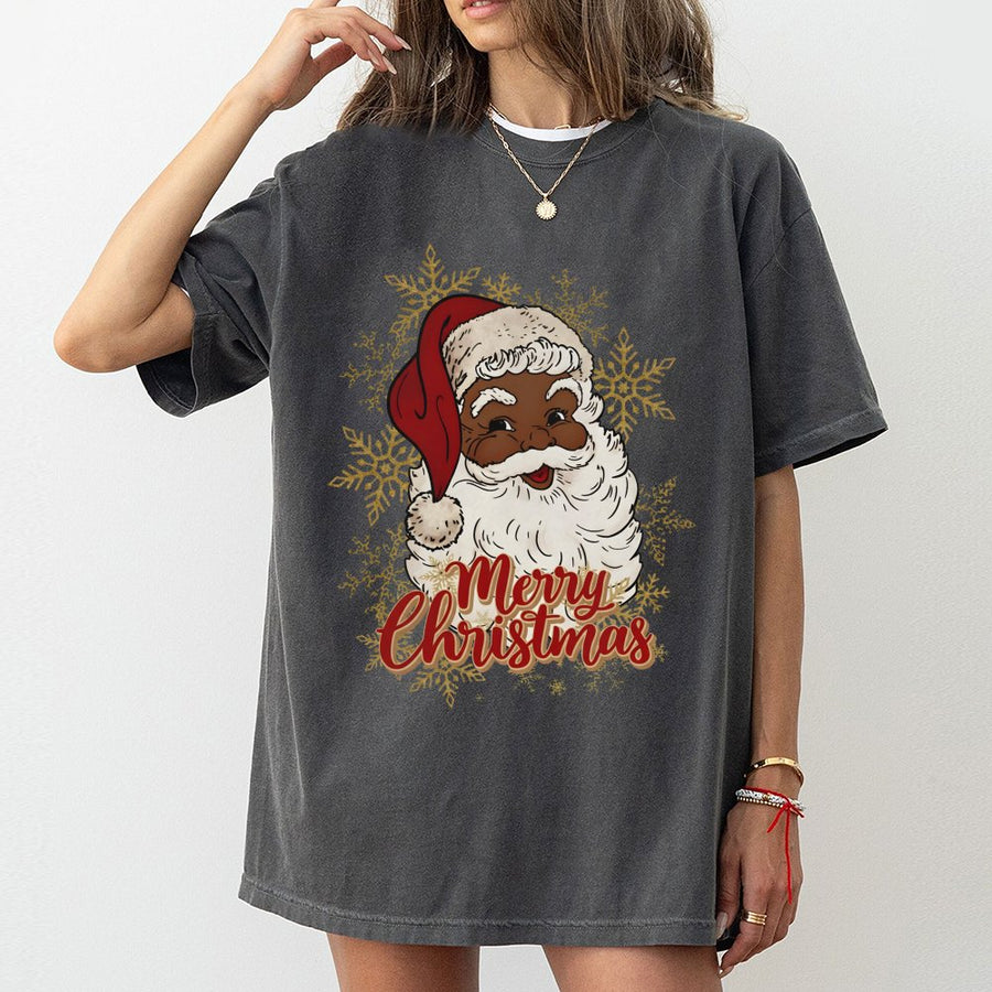 Black Santa Christmas T-Shirt | Inclusive Holiday Graphic Tee | 100% Cotton Premium Quality | Festive Gift for Family and Friends