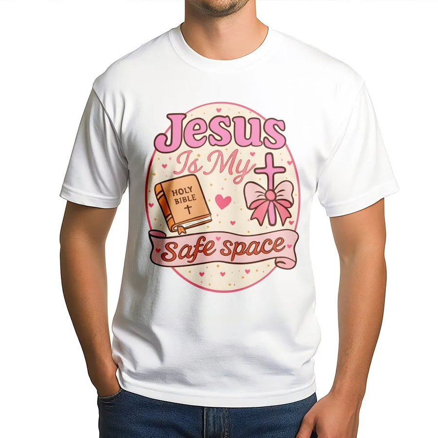 Jesus Is My Safe Space T-Shirt | Christian Aesthetic Bible Verse Graphic | Premium Cotton Religious Apparel | Faith Based Gift For Her