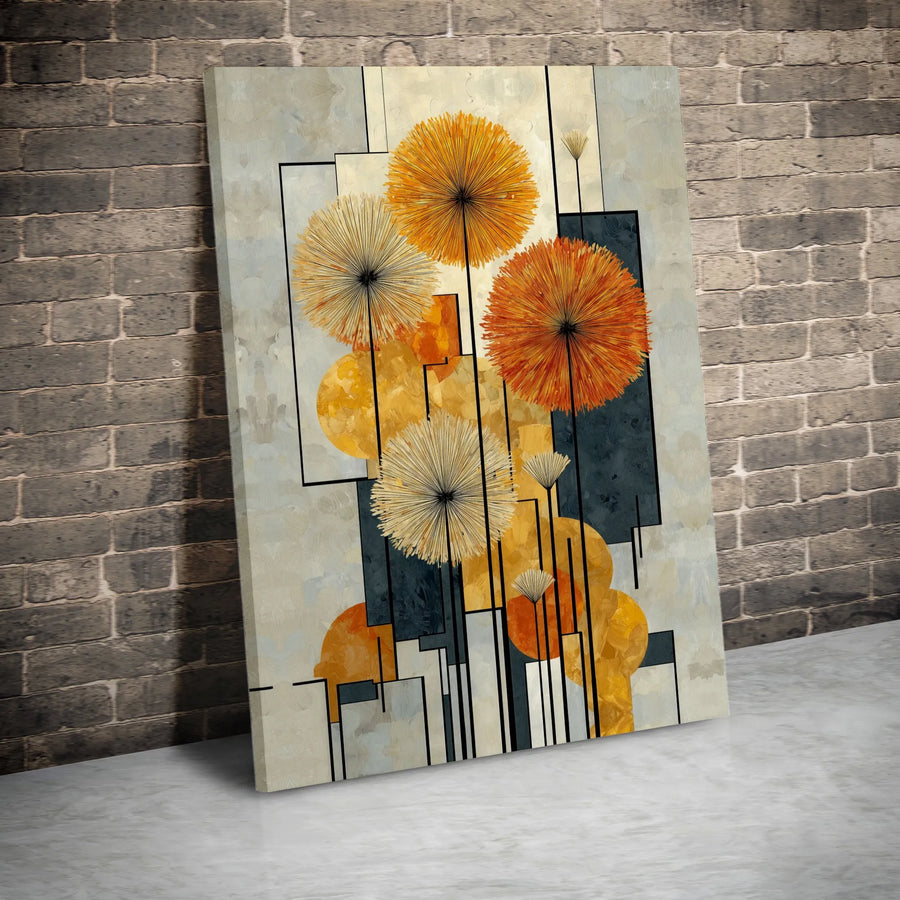 Abstract Dandelion Canvas Wall Art | Modern Geometric Floral Print | Premium 1.25" Thick Canvas | Living Room & Office Decor Gift