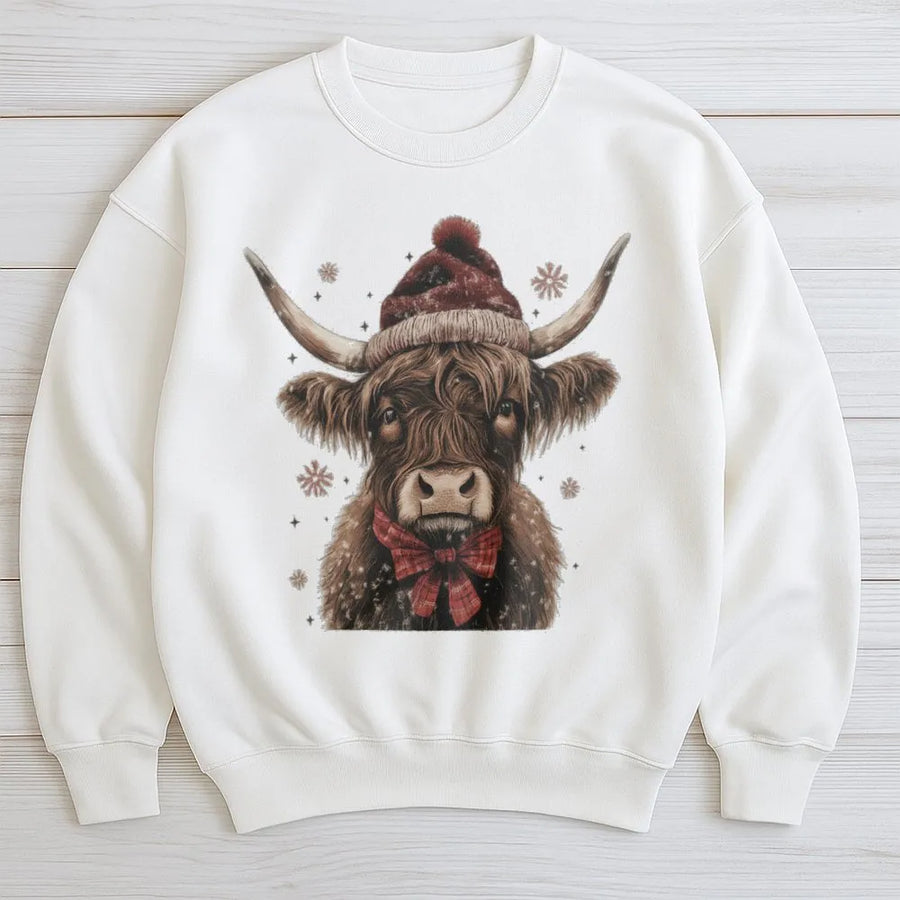 Highland Cow Christmas Sweatshirt | Festive Western Farmhouse Graphic | Premium Cotton Blend | Holiday Gift For Her Winter Outfit