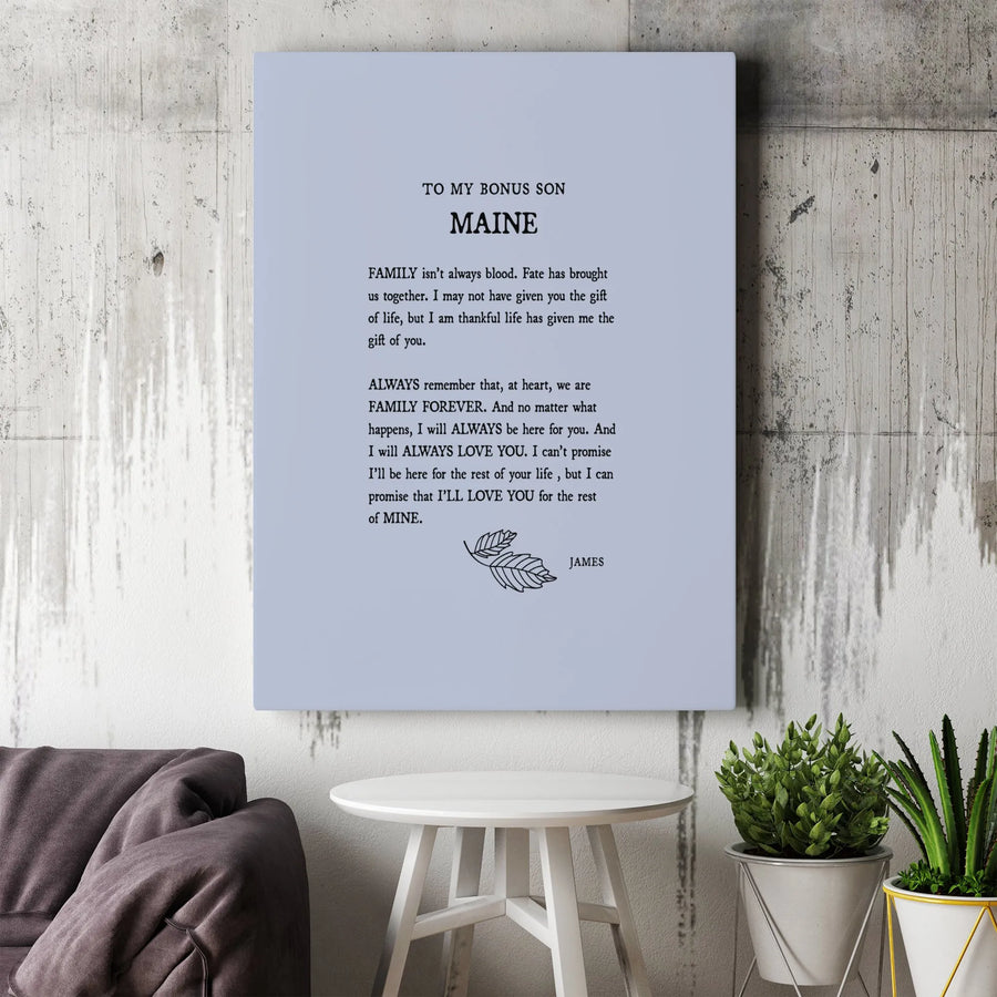Bonus Son Gift Wall Art | Inspirational Family Quote Poster | Premium Gallery-Wrapped Canvas | Sentimental Step-Son Appreciation Present