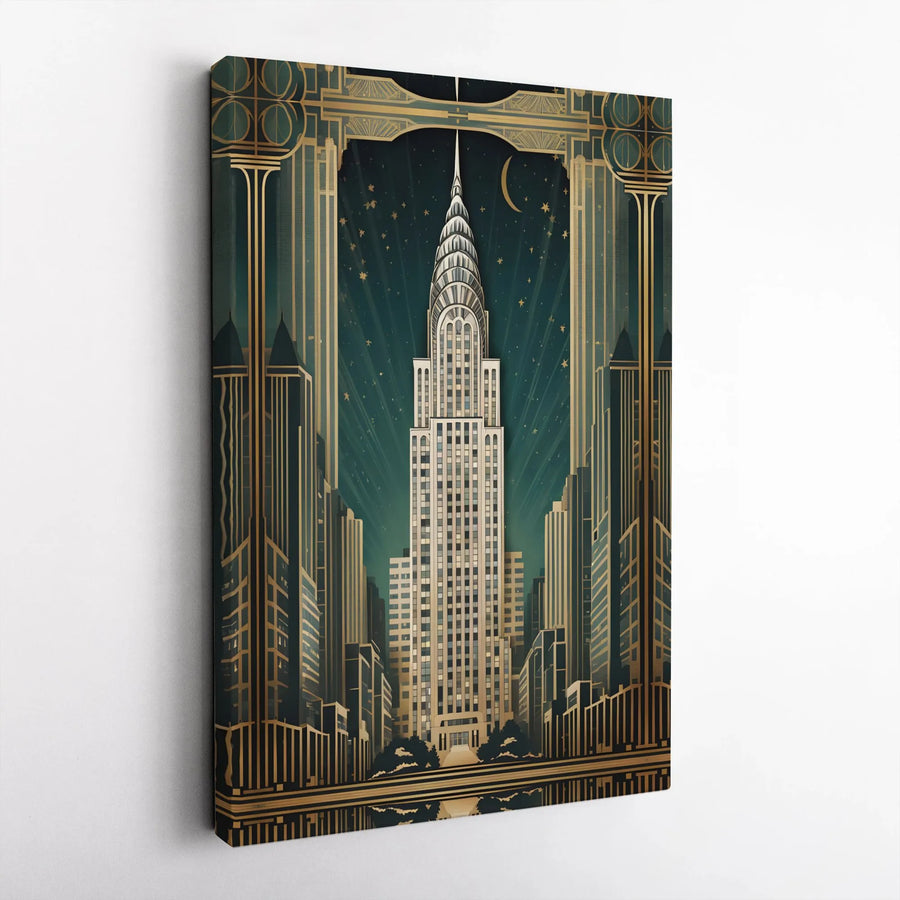 Art Deco Chrysler Building Wall Art | NYC Skyline Nightscape Print | Gallery Quality Premium Canvas | Elegant Home Office Decor Gift