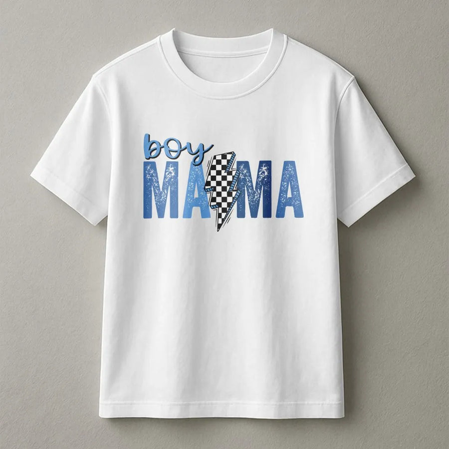 Boy Mama Shirt | Racing Theme Checkered Flag Graphic Tee | Premium Cotton | Mother's Day Gift for Mom of Boys