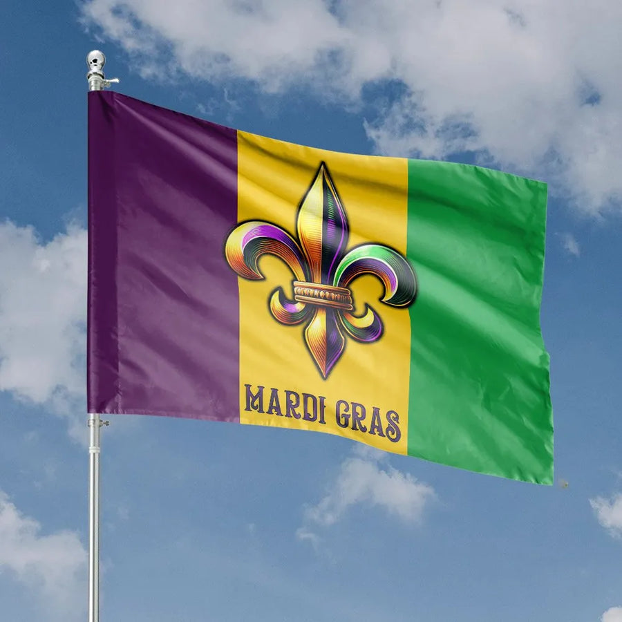 Mardi Gras House Flag | Fleur de Lis Tricolor Design | Weather-Resistant Double Sided Polyester | Seasonal Outdoor Yard Decor Gift