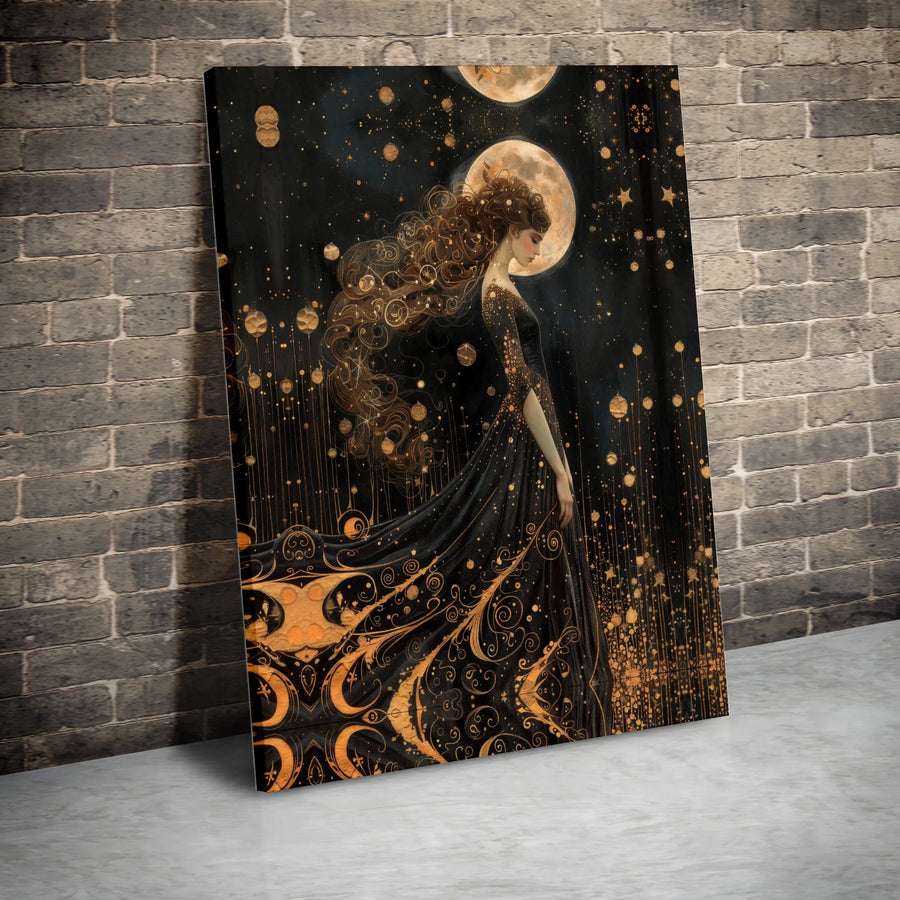 Goddess Of The Moon Canvas Print | Celestial Night Sky Wall Art | Premium Gallery Wrapped Decor | Witchy Aesthetic For Home Office Gift