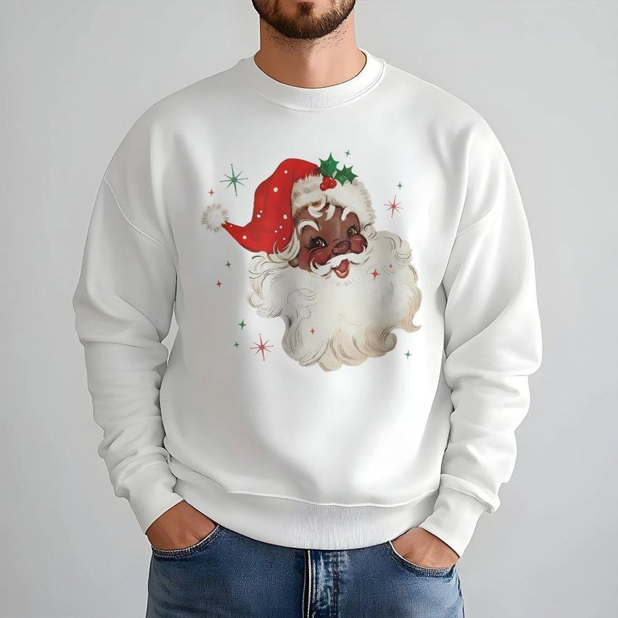 Black Santa Christmas Sweatshirt | Vintage Retro African American Holiday Pullover | Premium Cozy Unisex Graphic Sweater | Perfect Xmas Gift for Family