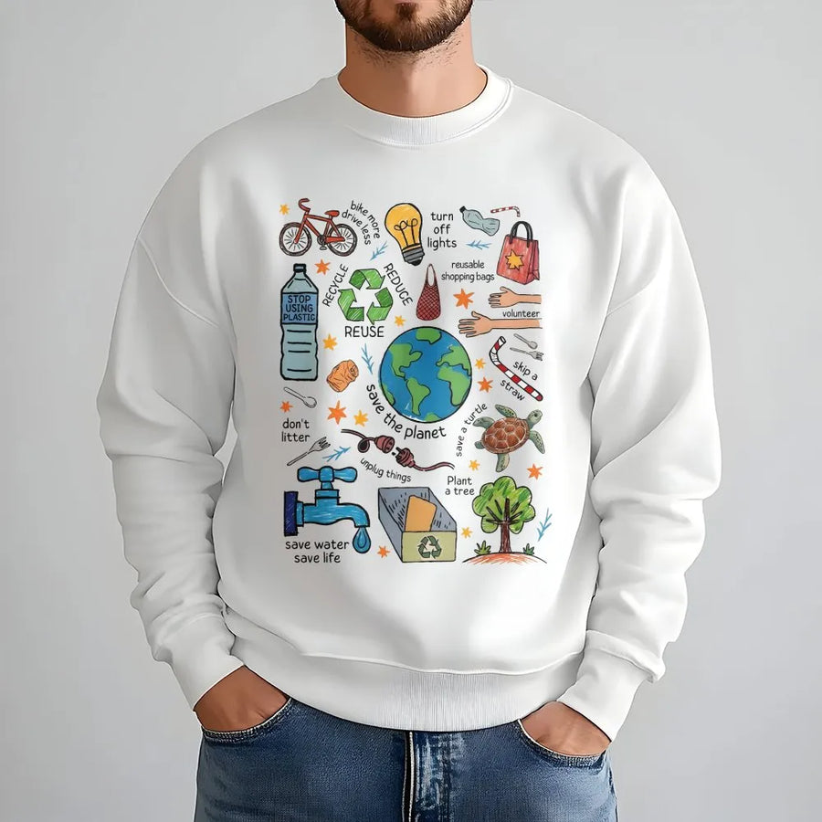 Earth Day Graphic Sweatshirt | Save The Planet Eco Friendly Art | Soft Cotton Blend Unisex Pullover | Meaningful Gift For Environmentalist