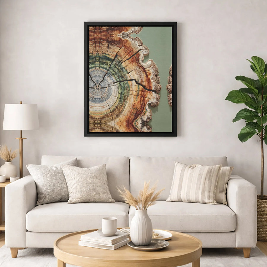Abstract Tree Ring Canvas Print | Modern Petrified Wood Cross-Section Wall Art | Premium 1.25-Inch Gallery Wrap | Nature-Inspired Home Decor