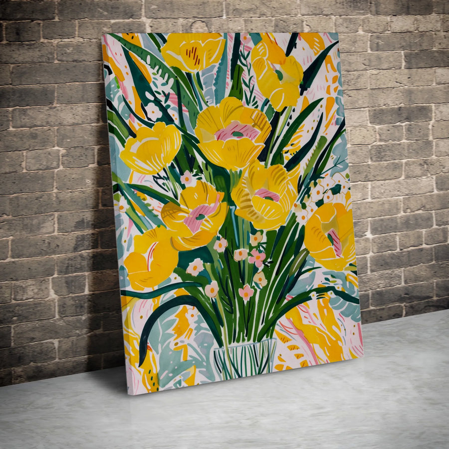 Yellow Floral Canvas Wall Art | Abstract Flower Bouquet Painting | Gallery-Quality 1.25" Profile | Botanical Home Decor Gift