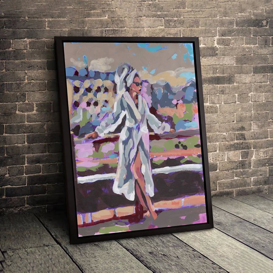 Woman In Bathrobe Canvas Art | Modern Colorful Fashion Wall Decor | Premium Gallery-Wrapped Print | Chic Bedroom & Dressing Room Gift Idea