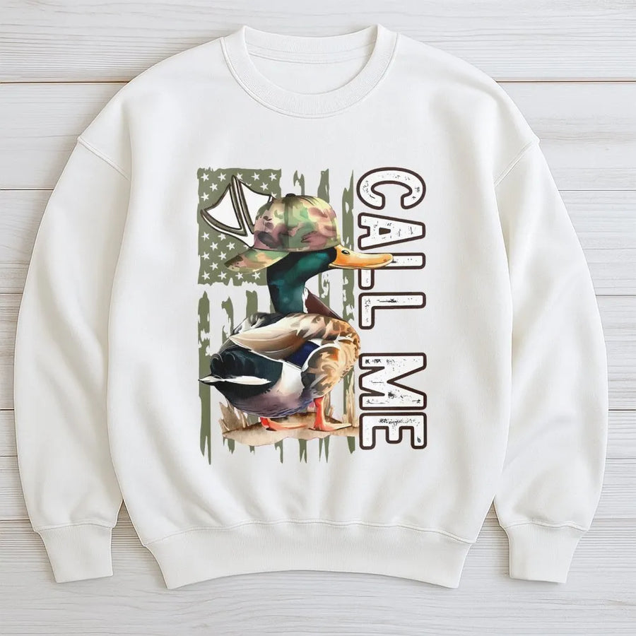 Call Me Duck Hunter Sweatshirt | Patriotic Mallard Camo Hat Graphic | Premium Cotton Blend | Gift For Duck Hunters And Outdoorsmen