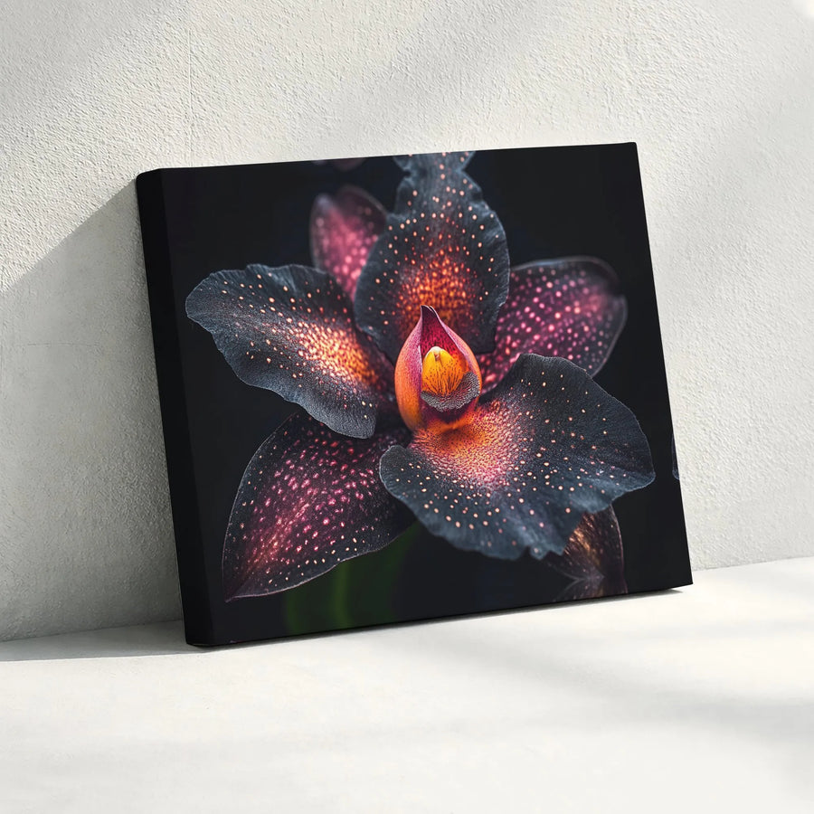 Dark Cosmic Orchid Wall Art | Ethereal Pink Speckled Floral Canvas Print | Premium Gallery-Wrapped 1.25" Profile | Modern Home Decor Gift