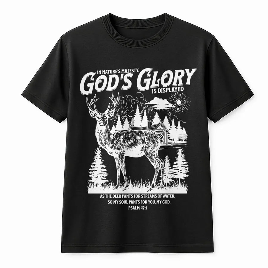 Psalm 42:1 Deer T-Shirt | Christian Nature Wilderness Graphic | Premium Soft Cotton | Faith-Based Hunting Gift for Men and Women