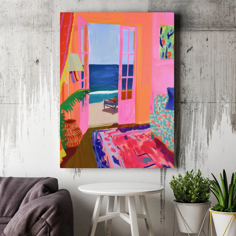 Vibrant Beach House Canvas Print | Abstract Coastal Interior Painting | Premium Thick Gallery Wrap Canvas | Modern Living Room Wall Decor Gift