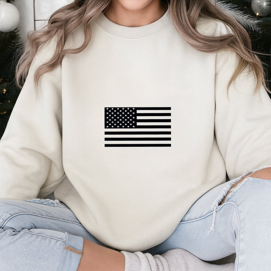 American Flag Sweatshirt | Minimalist US Flag Graphic | Premium Cotton Blend | Patriotic Apparel Gift for Men and Women