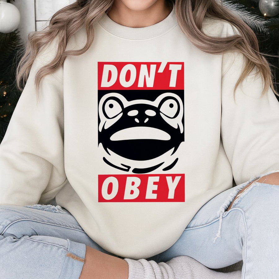 Dont Obey Frog Sweatshirt | Funny Toad Graphic Tee | Premium Cotton Blend Crewneck | Trendy Aesthetic Streetwear Gift For Men And Women