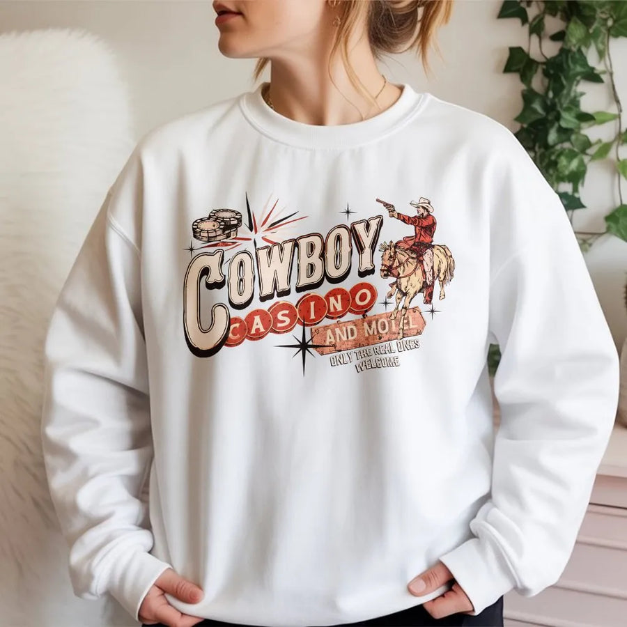 Cowboy Casino Sweatshirt | Retro Western Graphic Pullover | Soft Cotton Blend | Country Concert Outfit Gift For Him Or Her