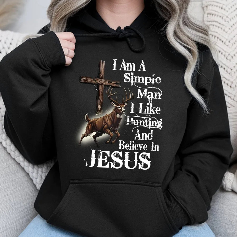Simple Man Hunting Hoodie | Christian Deer Hunter Graphic | Premium Cotton-Poly Blend | Gift for Outdoorsmen and Religious Hunters