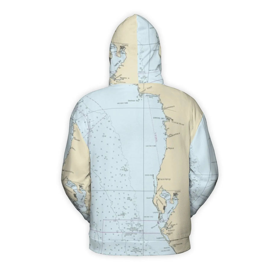 Tampa Bay Nautical Chart Hoodie | Florida Map All Over Print | Premium Brushed Fleece Polyester | Unisex Coastal Sailing Gift for Boaters