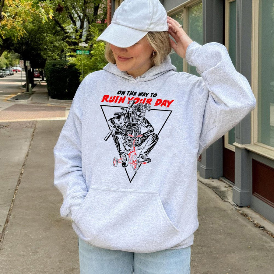 Tactical Skeleton Hoodie | On The Way To Ruin Your Day Military Humor Graphic | Premium Cotton Blend | Funny Gift For Veterans & Operators