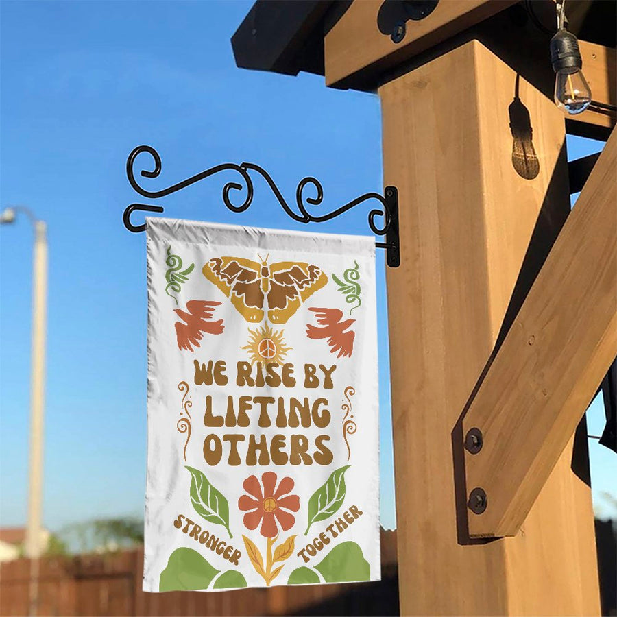 Inspirational Garden Flag | We Rise By Lifting Others Boho Floral Design | Weather-Resistant Polyester | Premium Yard Decor Gift for Friends