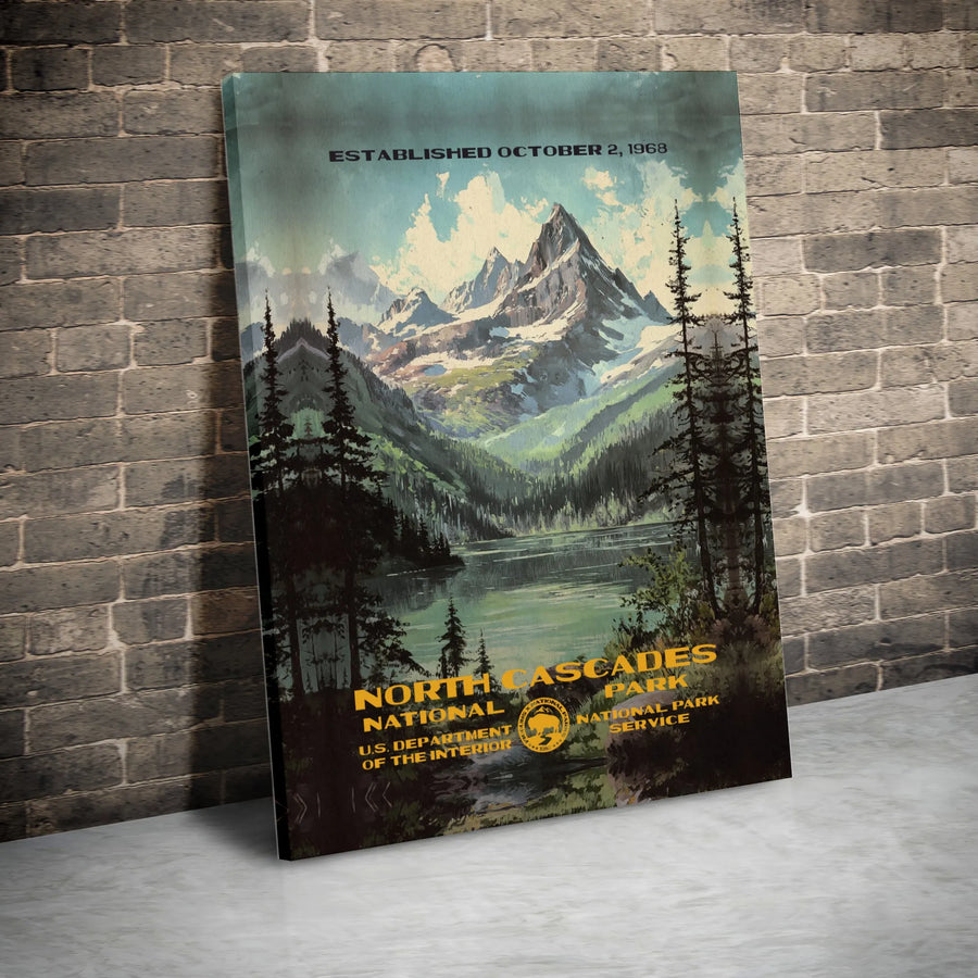 North Cascades National Park Canvas | Vintage Style Mountain Landscape Wall Art | Gallery Wrapped Premium Decor | Nature Lover Anniversary Gift