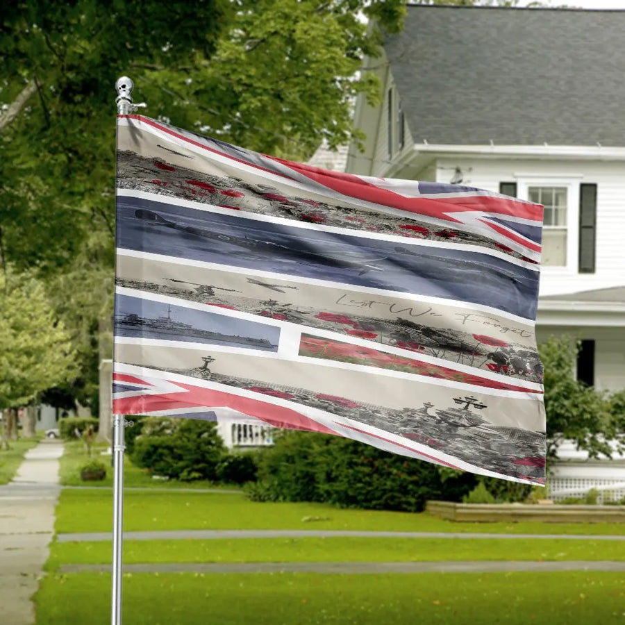 Remembrance Day House Flag | Lest We Forget Military Collage | Double Sided Polyester | Patriotic UK Memorial Garden Decor