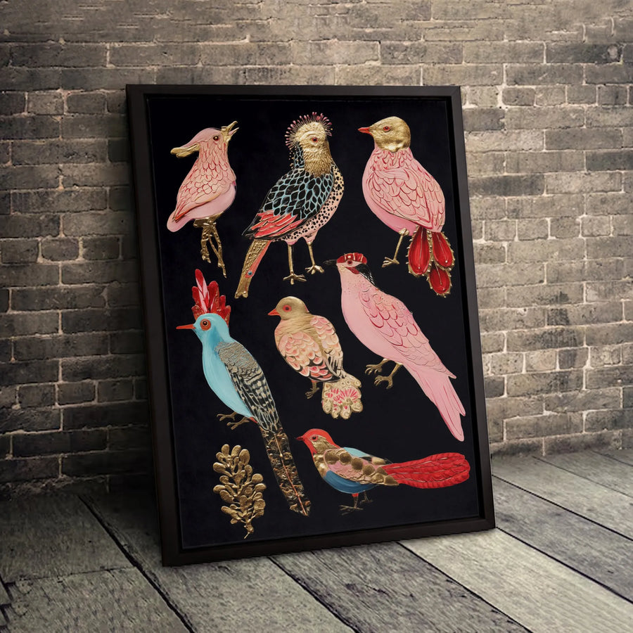 Exotic Bird Wall Art | Gold Leaf Botanical Canvas Print | Premium Gallery Wrapped Decor | Modern Maximalist Home Office Decor