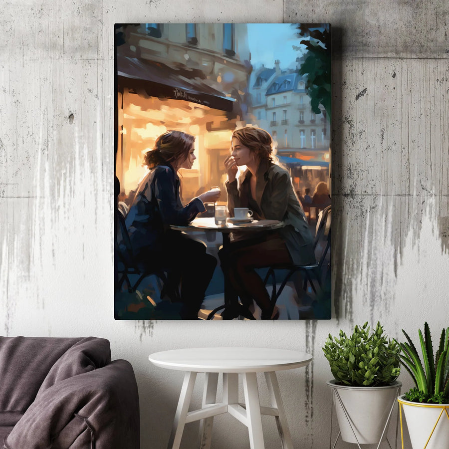 Parisian Cafe Wall Art | Romantic Evening City Scene | Premium Gallery-Wrapped Canvas | Sophisticated Home Decor Gift