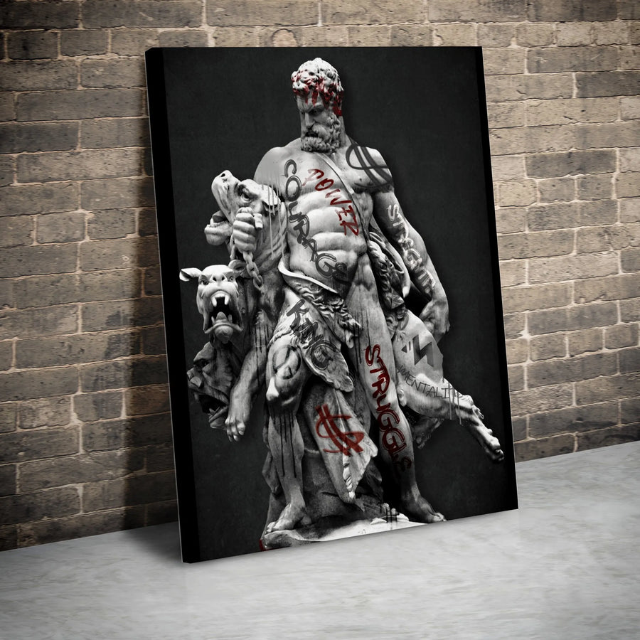 Greek Statue Canvas Art | Herculean Graffiti Wall Decor | 1.25" Premium Stretched Gallery Wrap | Motivational Office & Home Gym Wall Art