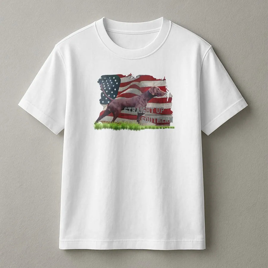 German Shorthaired Pointer T-Shirt | Patriotic American Flag Dog Design | 100% Cotton Premium Tee | Gift For GSP Dog Owners And Hunters