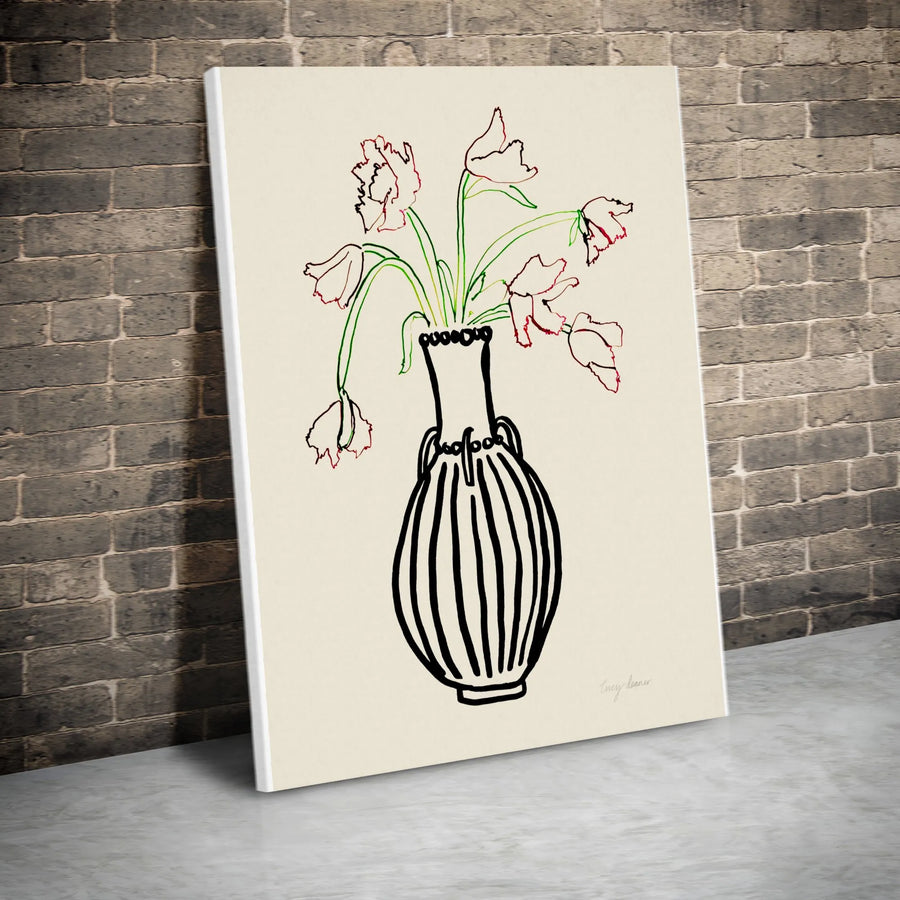 Parrot Tulip Canvas Wall Art | Minimalist Floral Line Drawing | Premium Thick Gallery Wrap Canvas | Modern Home & Office Decor Gift