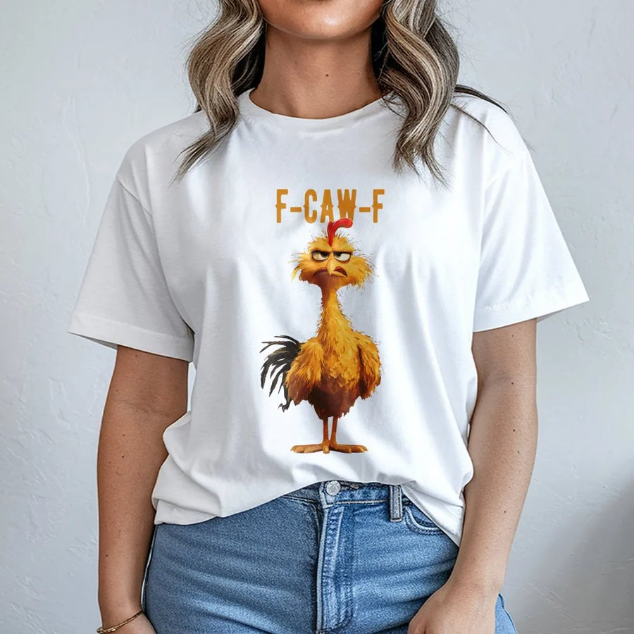 Funny Chicken T-Shirt | Grumpy Rooster F-Caw-F Graphic | Premium Soft Cotton Tee | Sarcastic Farm Animal Lover Gift for Men and Women