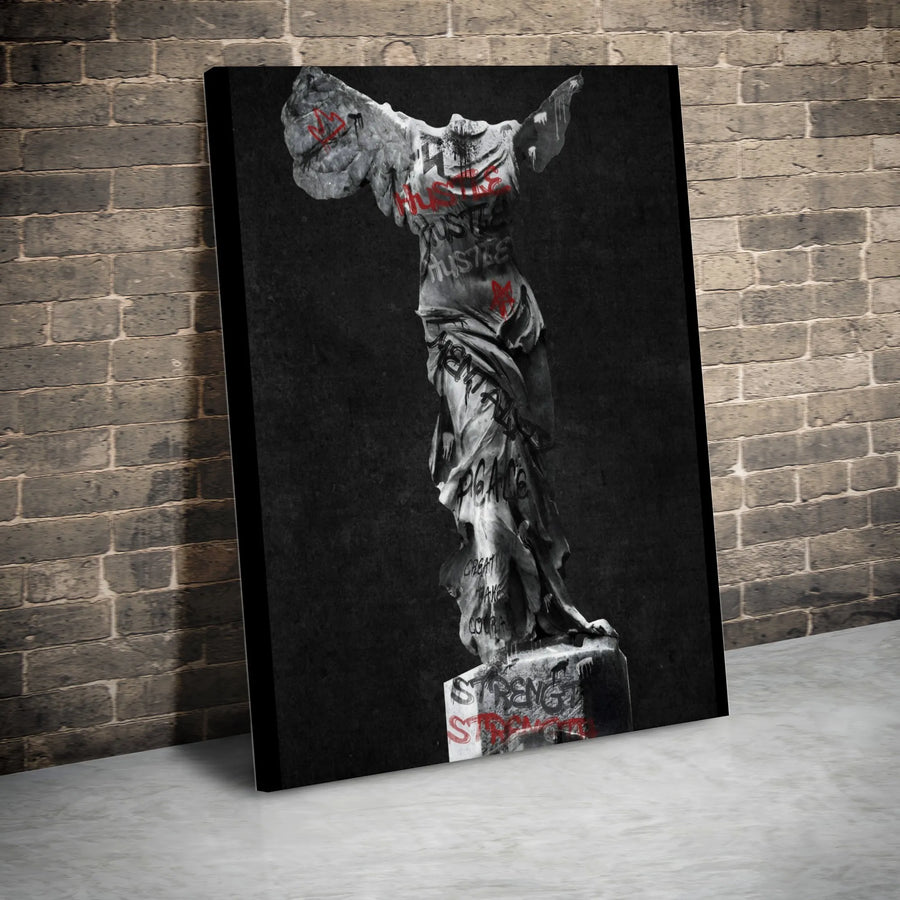 Winged Victory of Samothrace Canvas Art | Hustle Graffiti Statue Print | Premium 1.25" Gallery Wrap | Modern Motivational Office Decor