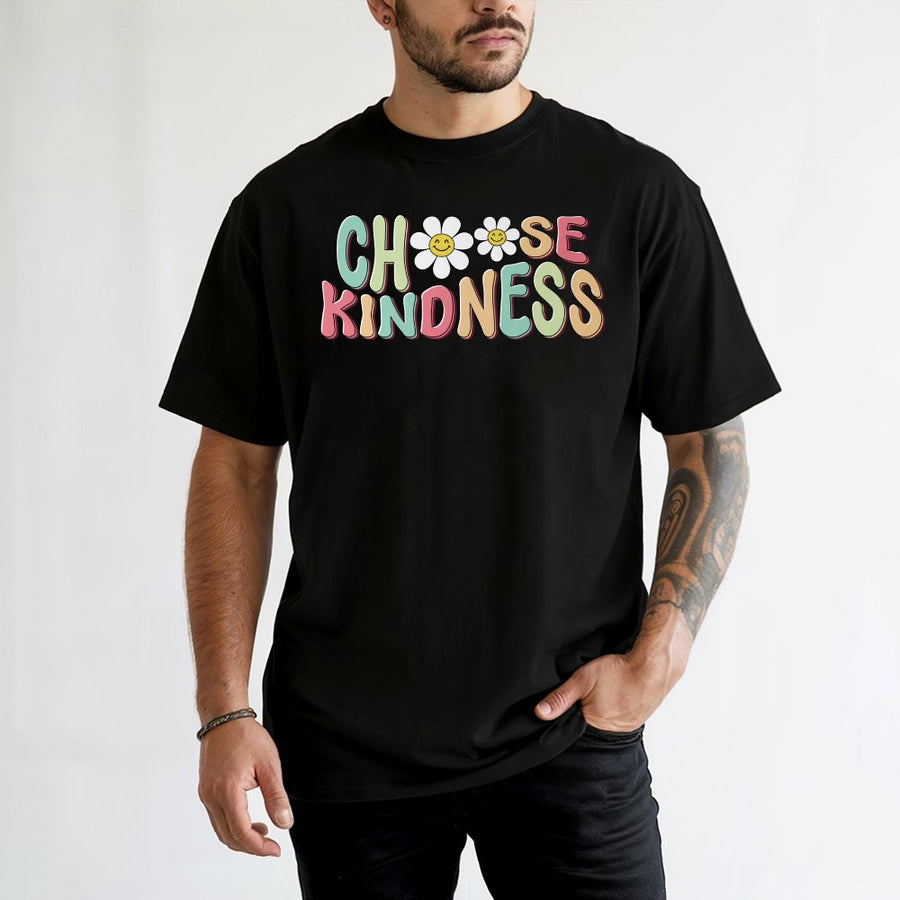 Choose Kindness T-Shirt | Retro Daisy Smiley Face Graphic | Premium 100% Cotton Tee | Inspirational Teacher Back To School Gift