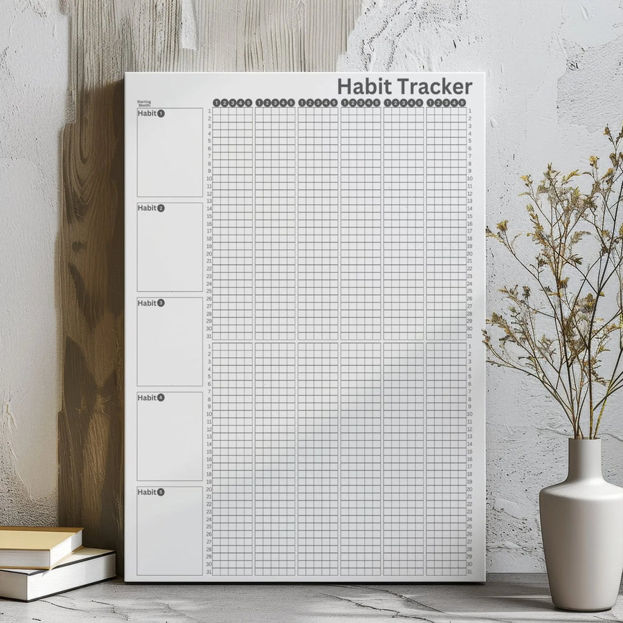 Habit Tracker Wall Art | Minimalist Monthly Goal Planner Canvas | Premium Gallery-Wrapped Print | Productivity Gift For Office Decor