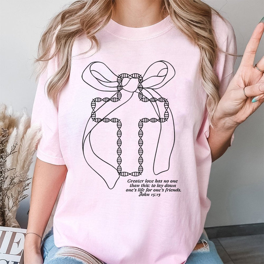 Christian DNA Cross T-Shirt | John 15:13 Scripture Verse | 100% Cotton Premium Tee | Faith-Based Religious Gift for Men and Women