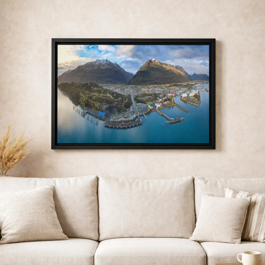 Seward Alaska Harbor Canvas Print | Panoramic Aerial Mountain Landscape | Premium 1.25" Gallery Wrap | Gift for Travel Lovers