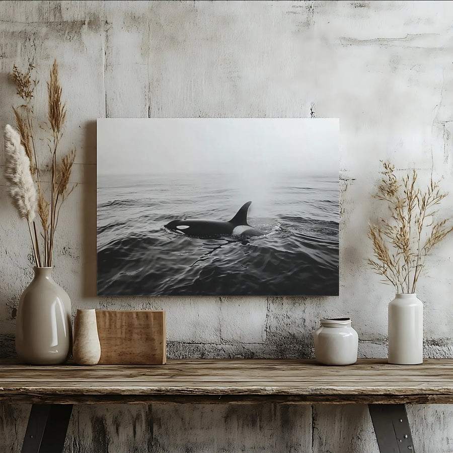 Orca Canvas Wall Art | Black and White Killer Whale Photography | Premium Gallery Wrap | Modern Coastal Home Decor Gift for Ocean Lover